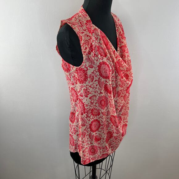 CABI #5037 Vita Sleeveless Draped Cowl Neck Top Cutout Back Red Pink Floral S - Picture 5 of 9